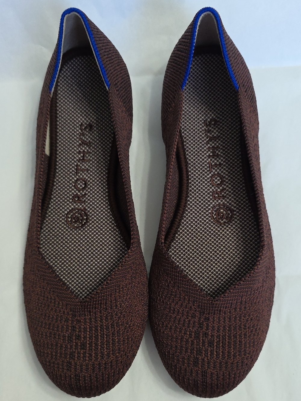 Rothy's Brown Knit Ballet Flats with Blue Accent